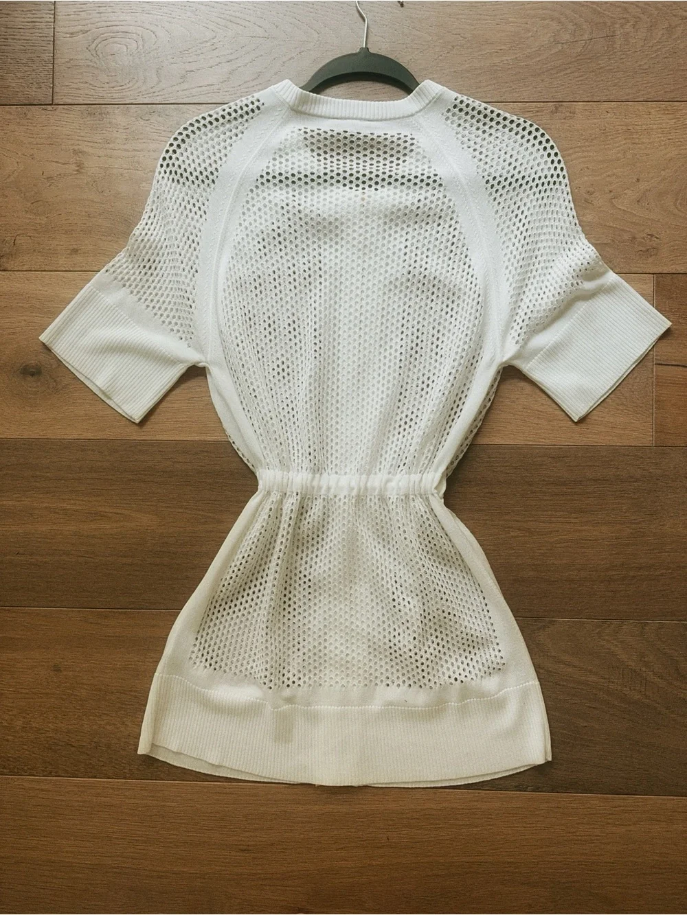 Escada White Open-Knit Zip Front Swim Coverup with Drawstring - Picture 2 of 7